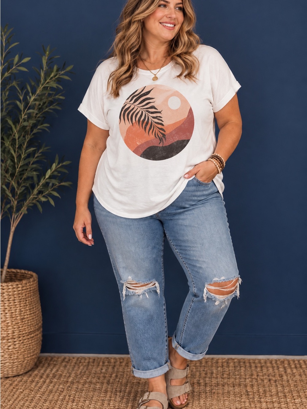 Graphic Tee White Desert Sunset Boho 1X